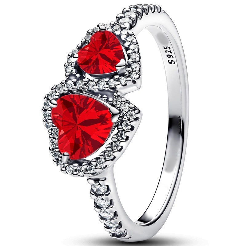 Anillo Doble Corazón Rojo