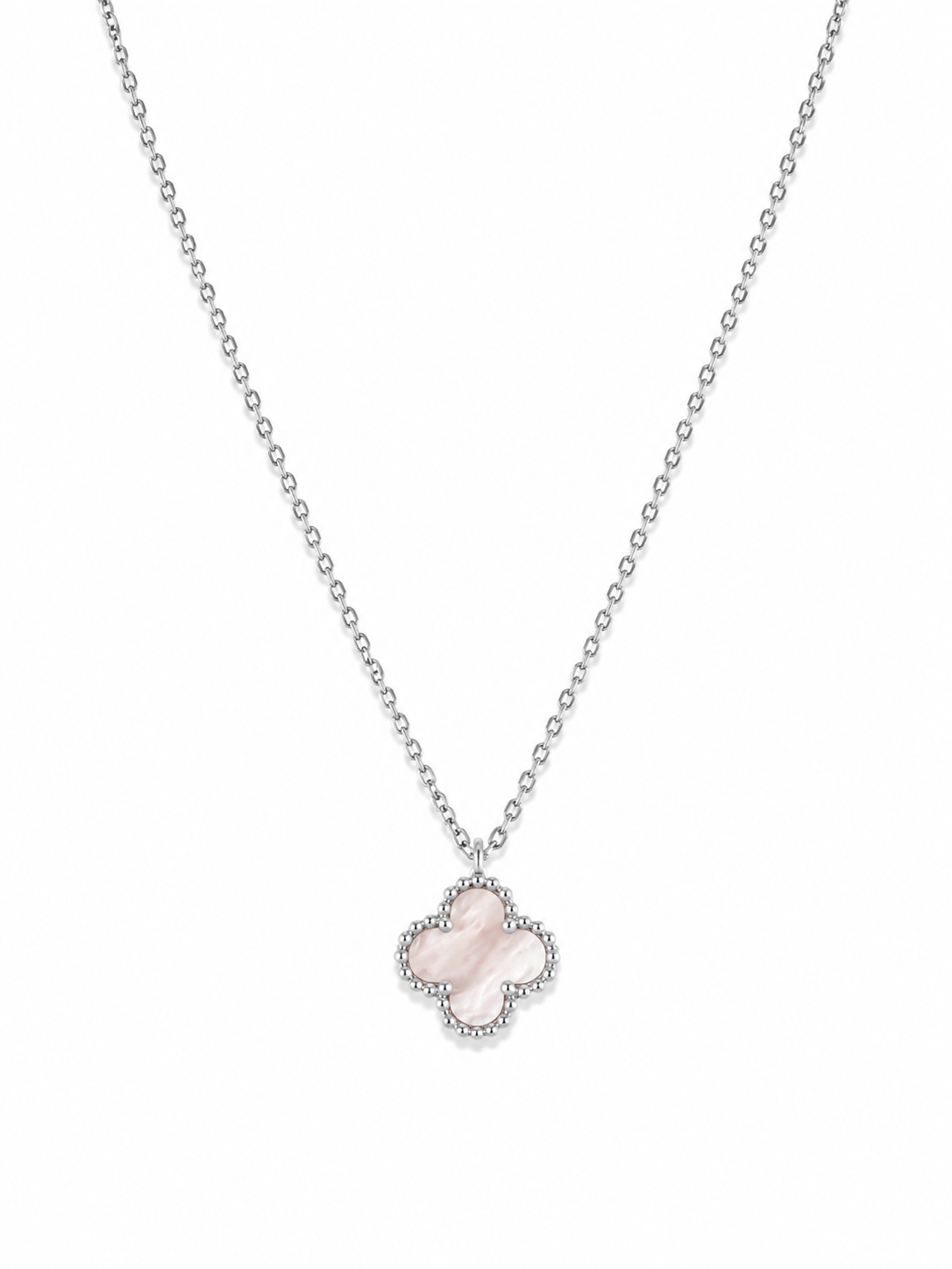 Collar Van Cleef Plateado 1 Trebol Blanco Pequeño