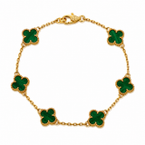 Pulsera Dorado Van Cleef Verde Treboles Pequeños