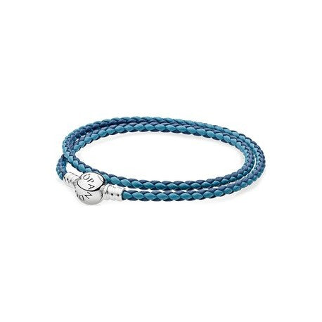 Pulsera de Cuero Azul y Azul oscuro Doble