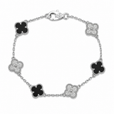 Pulsera Van Cleef Plateado y Negro Treboles Pequeños