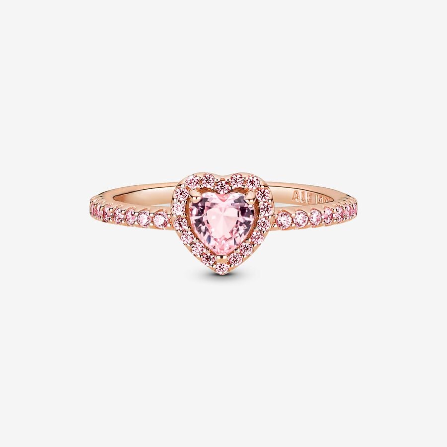 Anillo Corazón Brillante Elevado Rosa