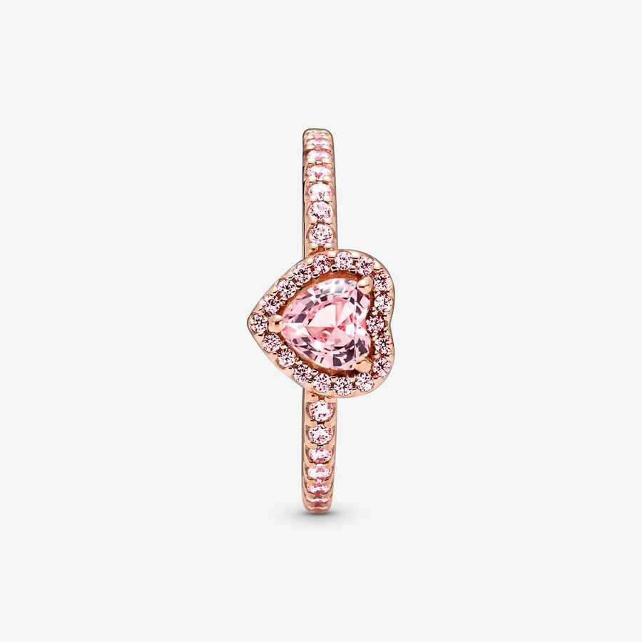 Anillo Corazón Brillante Elevado Rosa