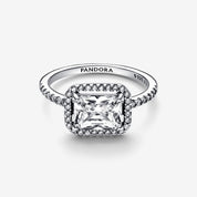 Anillo Halo Rectangular Brillante