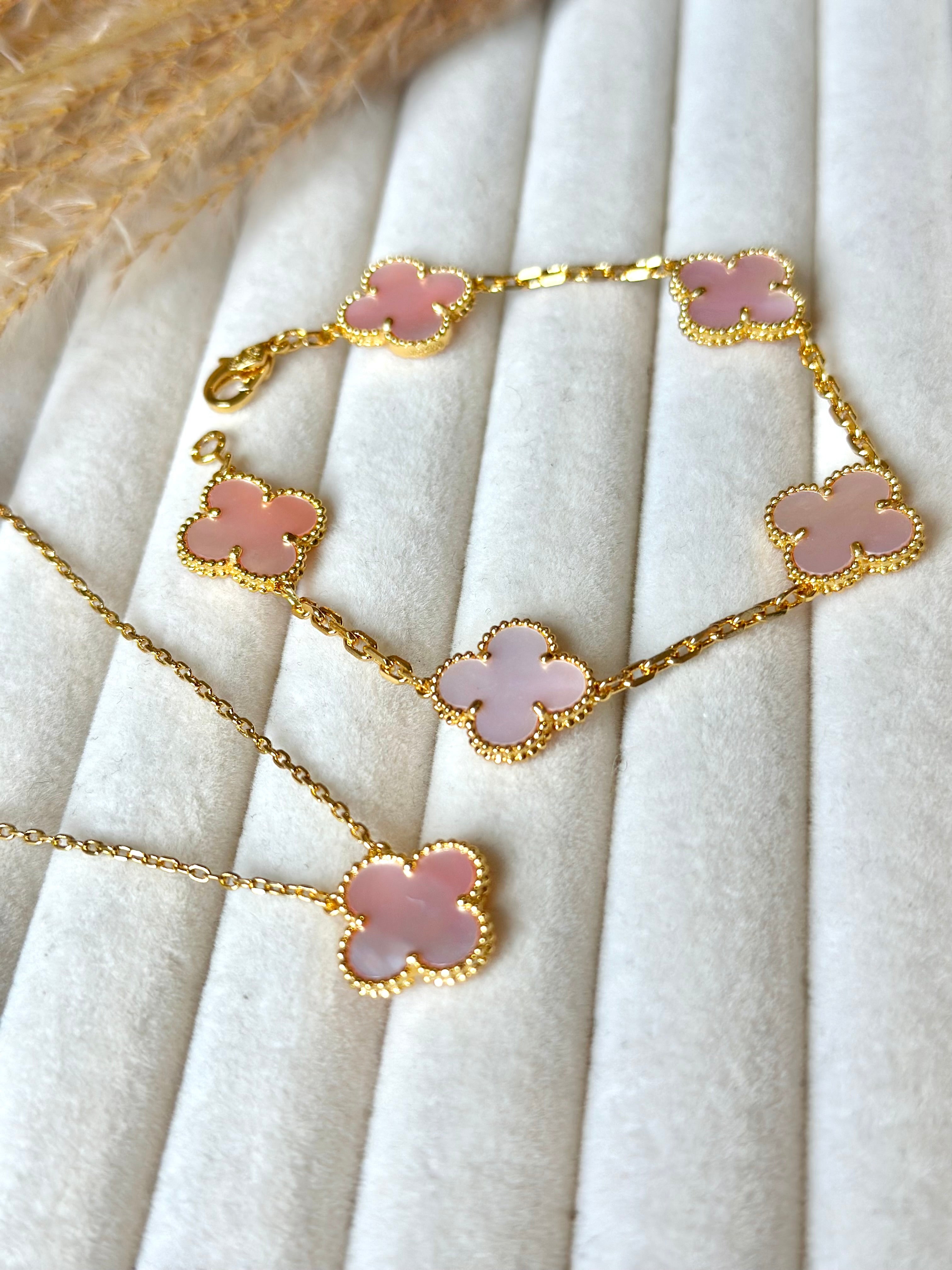 Conjunto Alhambra Vintage Tréboles Rosa (Collar + Pulsera)