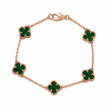 Pulsera Rose Gold Van Cleef Verde Oscuro Treboles Pequeños