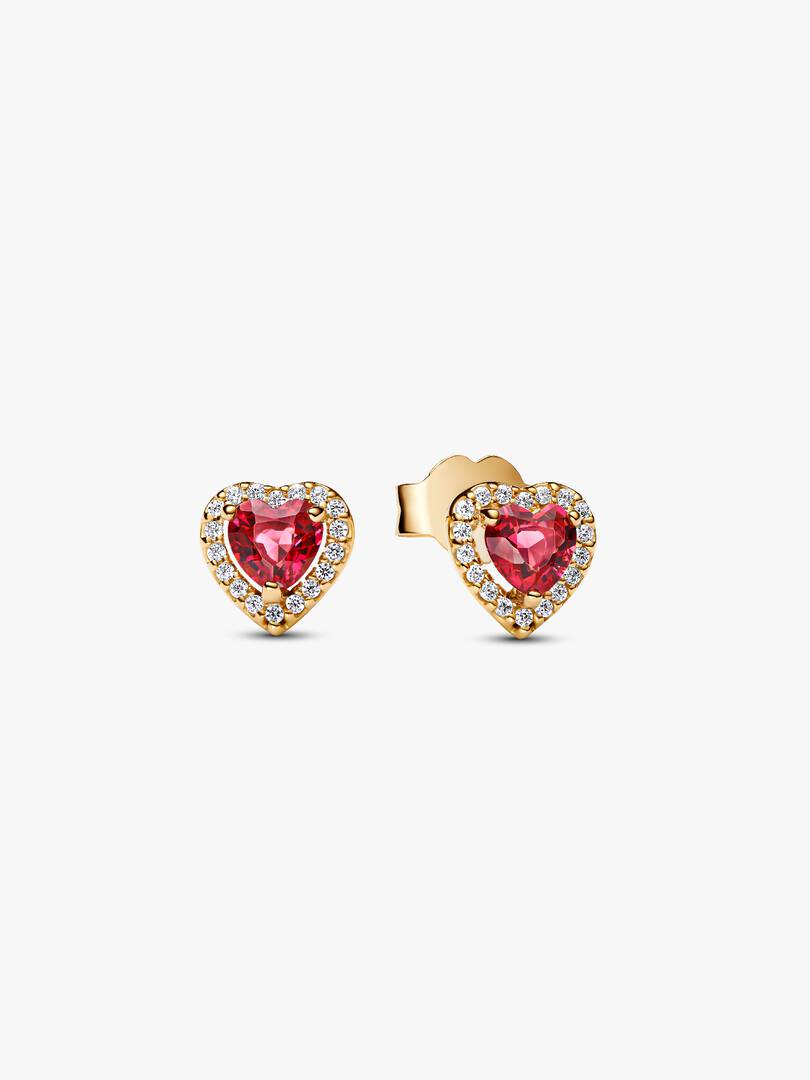 Pendientes Corazón en Dorado con Piedra Rojo y Zirconias Brillantes