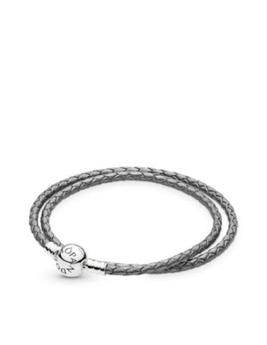 Pulsera de Cuero Gris Doble