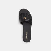 Sandalias Coach Slide Negras Acolchadas con Logo Dorado