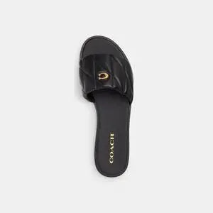 Sandalias Coach Slide Negras Acolchadas con Logo Dorado