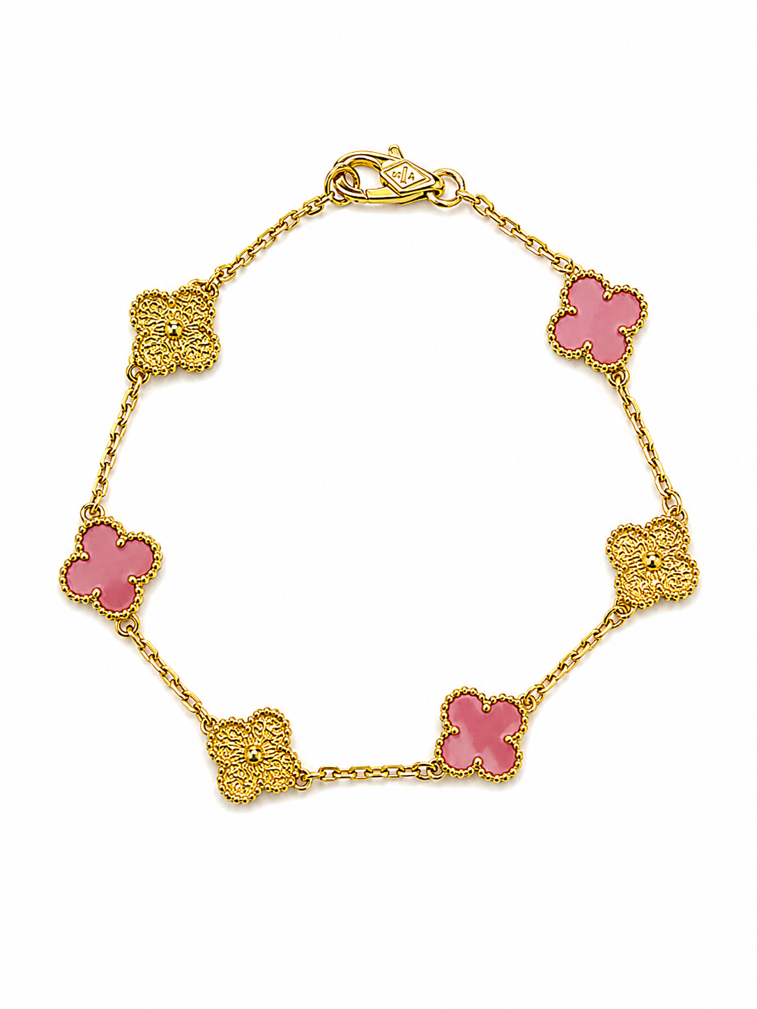 Pulsera Van Cleef Dorado y Rosado Treboles Pequeños