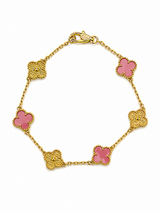 Pulsera Van Cleef Dorado y Rosado Treboles Pequeños