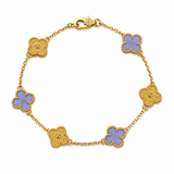 Pulsera Van Cleef Dorado y Morado Claro Treboles Pequeños