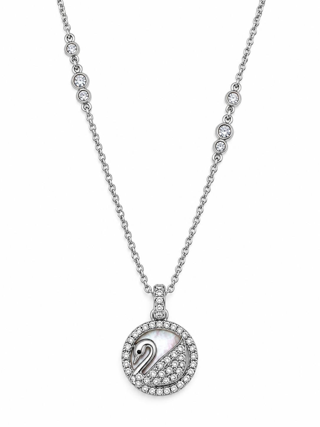 Collar Swarovski Cisne en Circulo Plateado