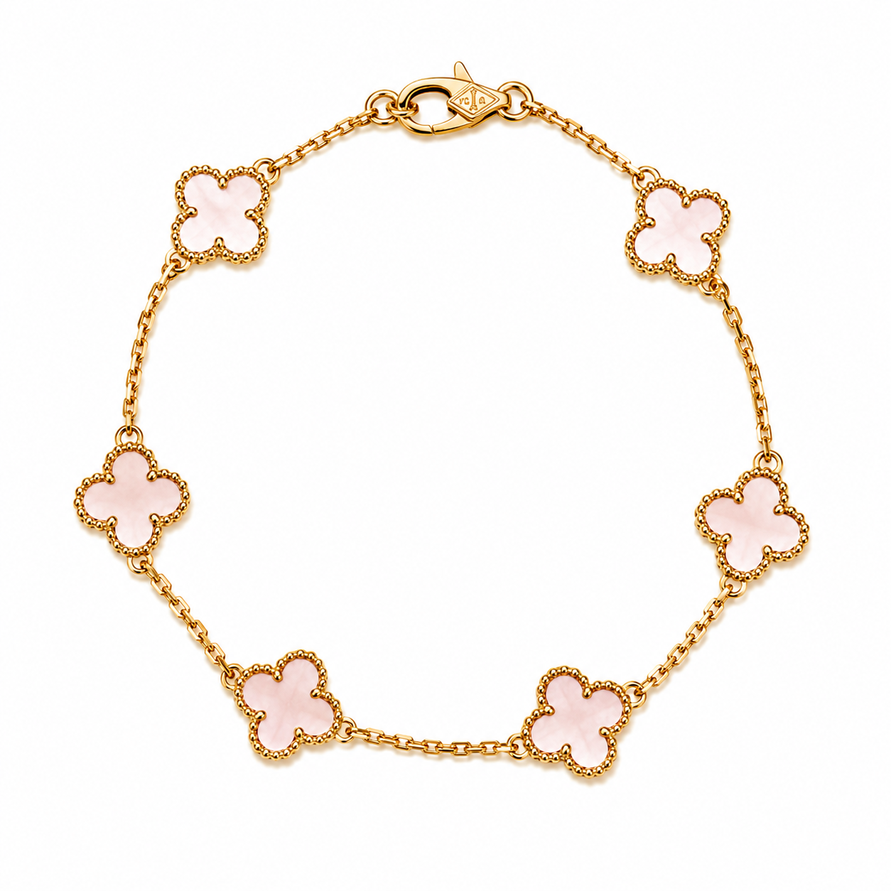 Pulsera Dorado Van Cleef Rosado Claro Treboles Pequeños