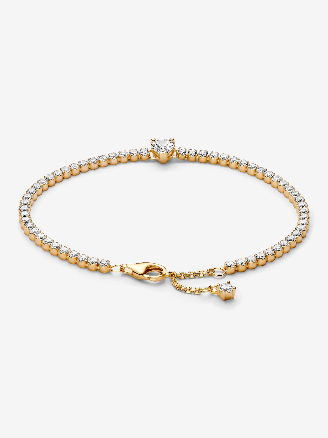 Pulsera Tenis Corazón Brillante Dorado