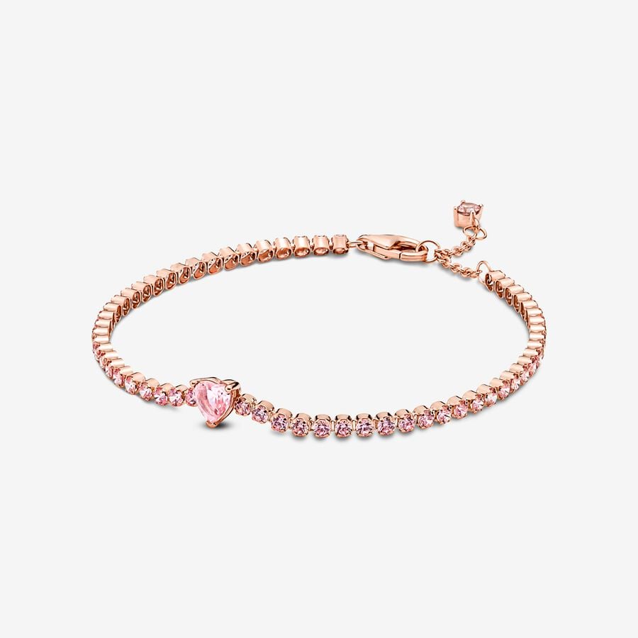 Pulsera Tenis Corazón Brillante Rose Gold