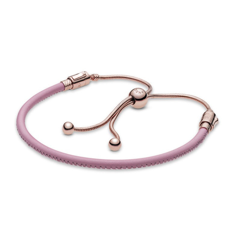 Pulsera en leather deslizante en cuero rosa