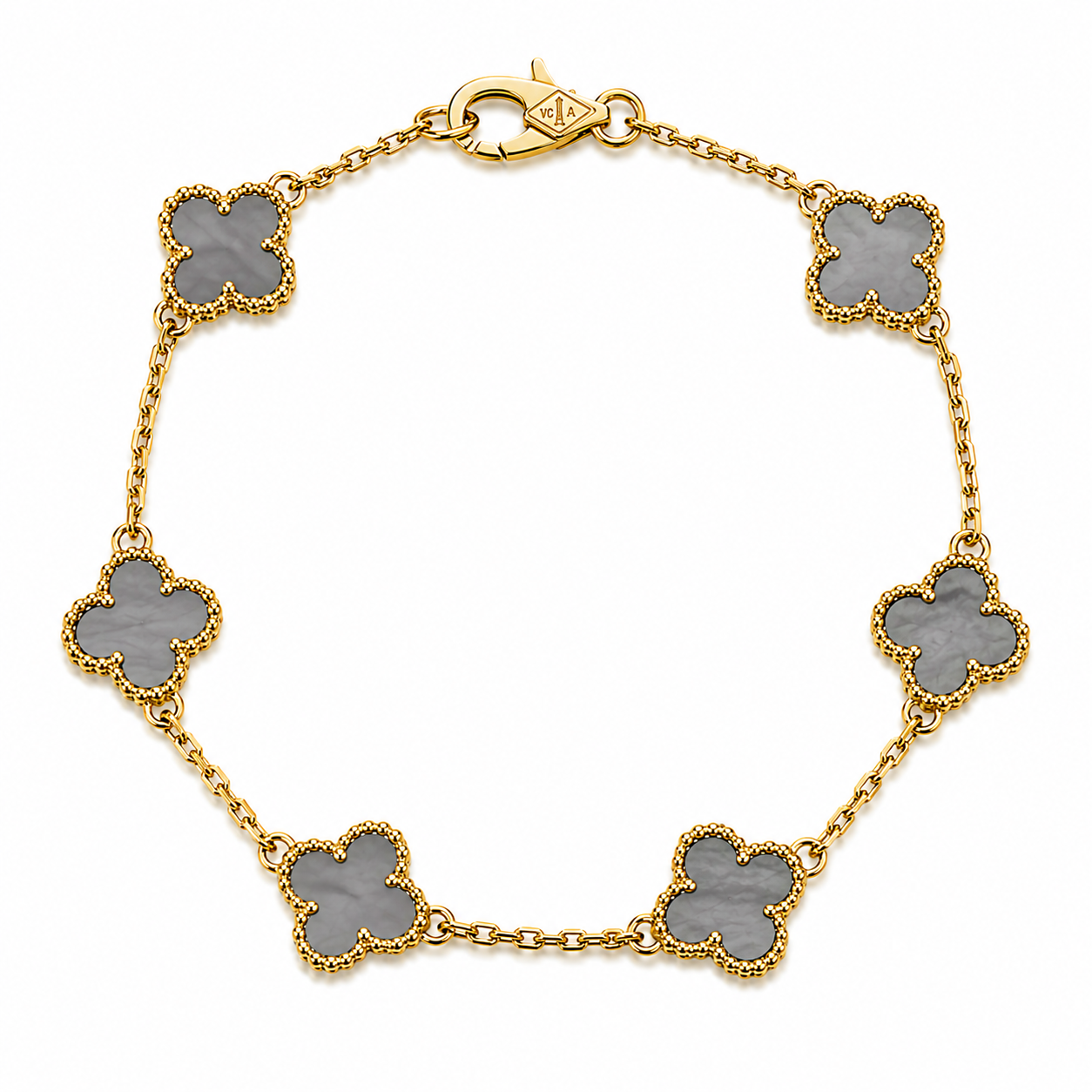 Pulsera Dorado Van Cleef Gris Treboles Pequeños
