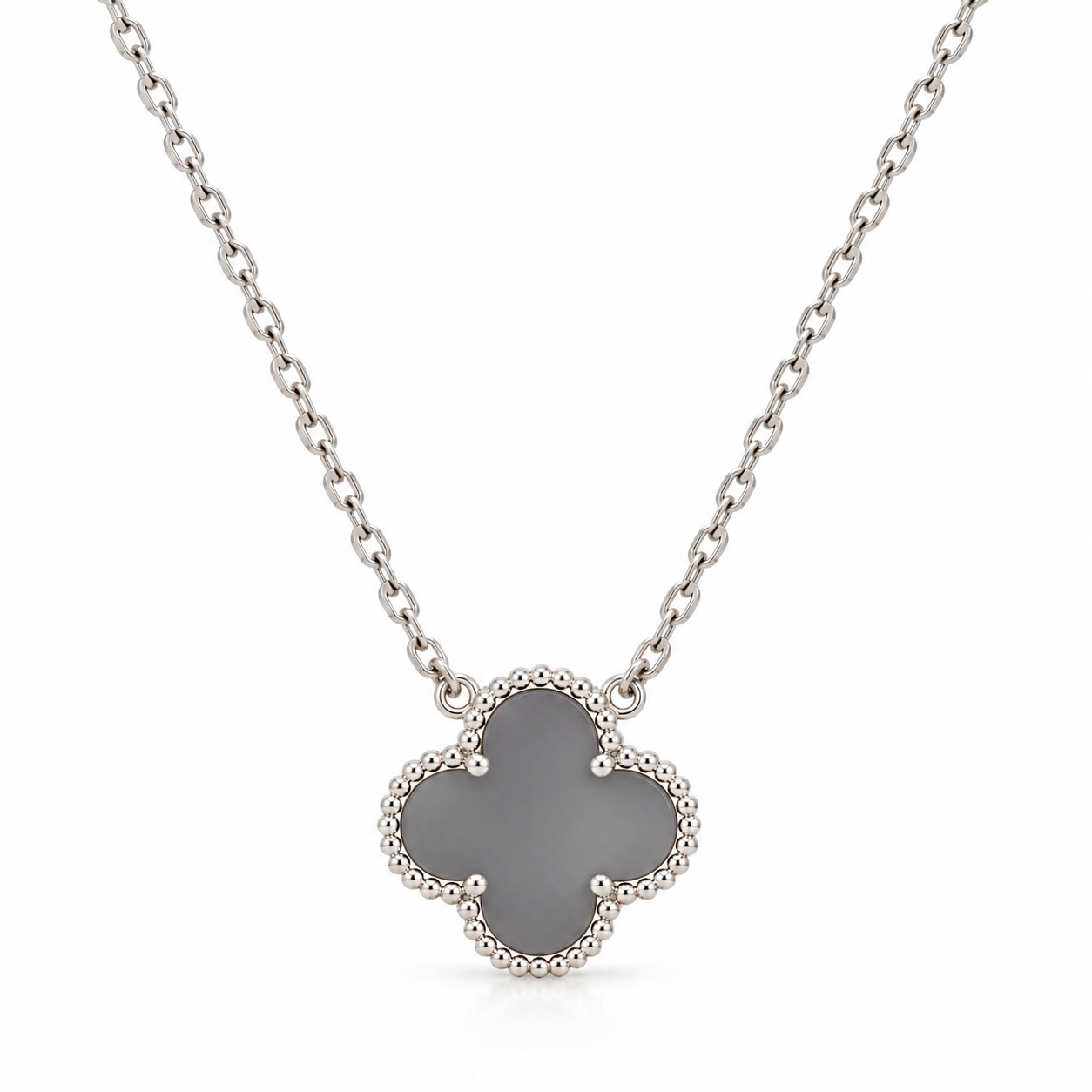 Collar Van Cleef 1 Trebol Gris Plateado