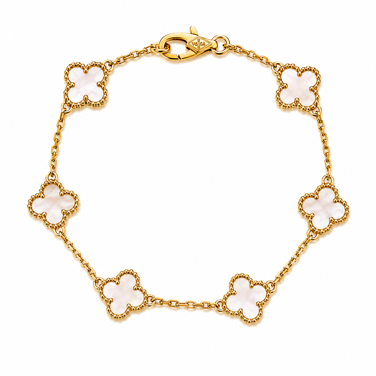 Pulsera Dorado Van Cleef Blanco Treboles Pequeños