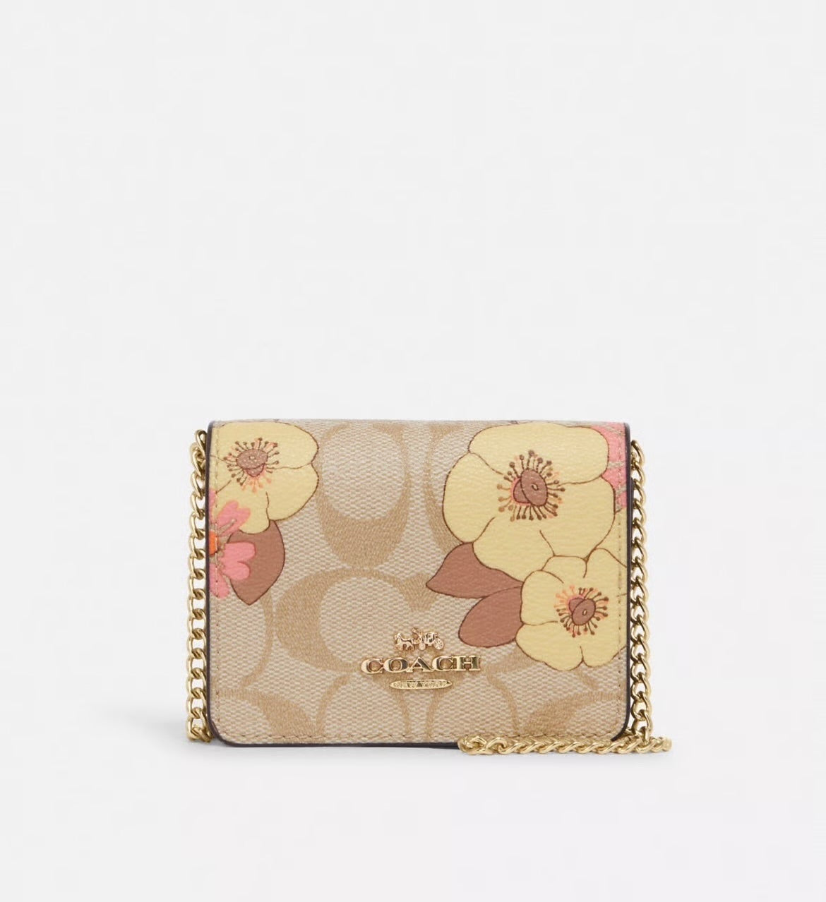 Coach Mini Wallet On A chain in signature canvas with floral