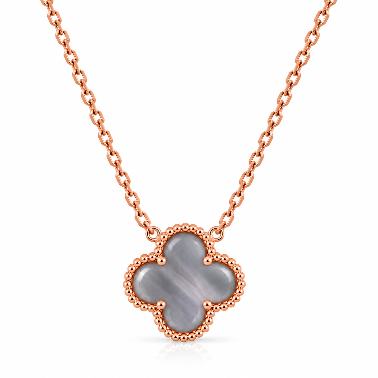 Collar Van Cleef 1 Trebol Gris Rose Gold