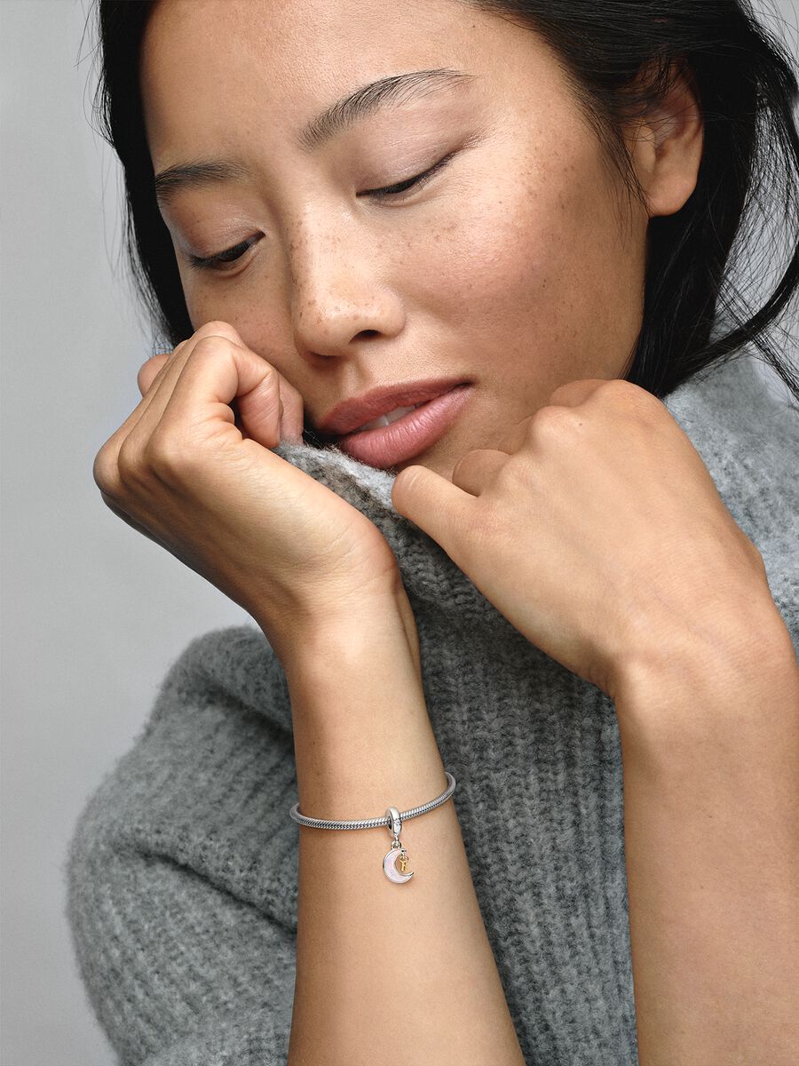 Charm Colgante Luna y Llave en Dos Tonos