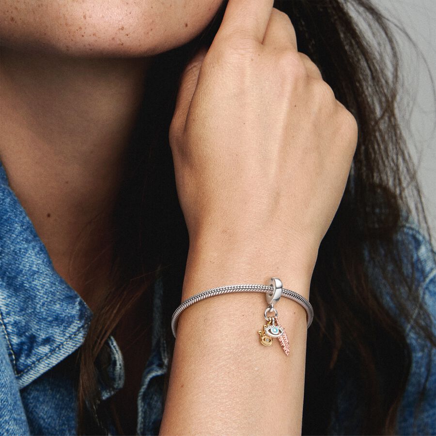 Charm Colgante Espiritualidad Mano de Hamsa, Ojo que Todo lo Ve y Pluma
