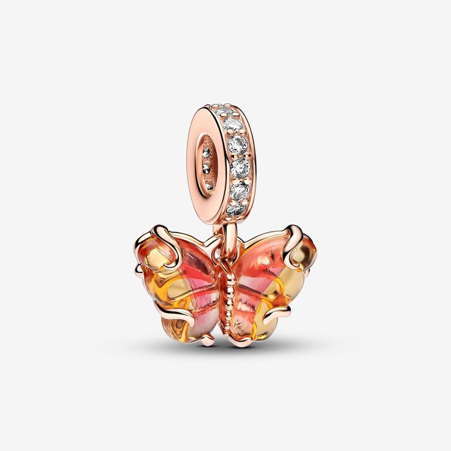 Charm Colgante de Cristal de Murano Rosa y Amarillo Mariposa