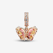 Charm Colgante de Cristal de Murano Rosa y Amarillo Mariposa