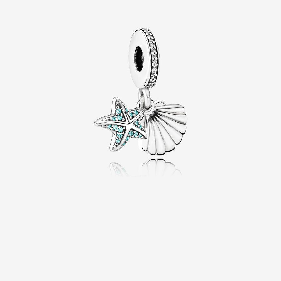 Charm colgante en plata de ley Estrella de Mar Tropical y Concha