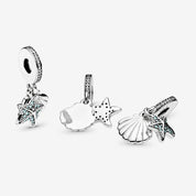 Charm colgante en plata de ley Estrella de Mar Tropical y Concha