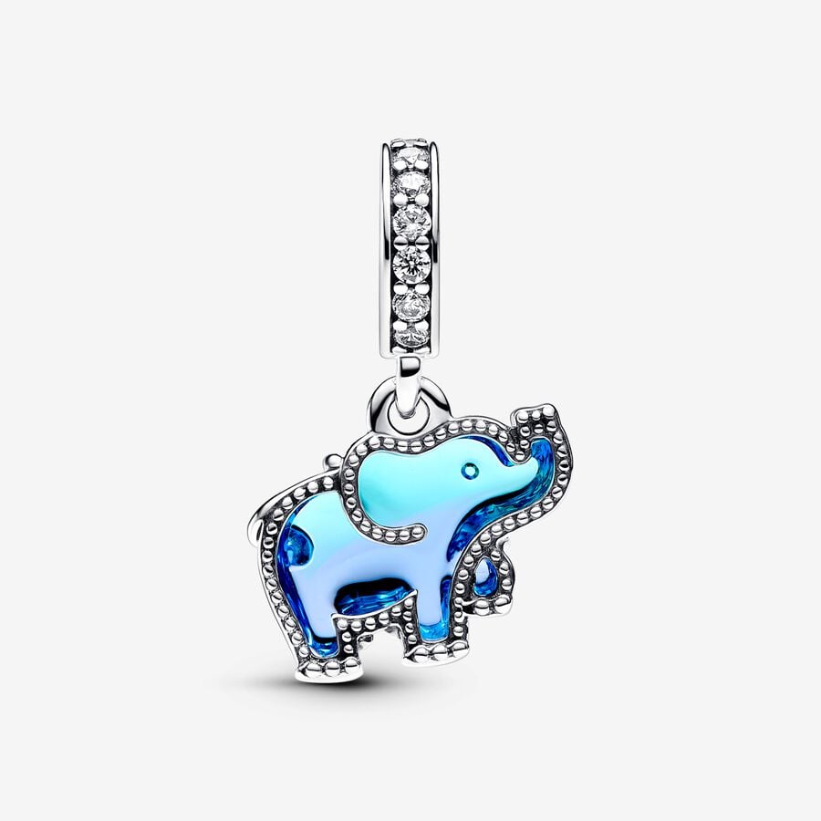 Charm Colgante de Cristal de Murano Azul Elefante