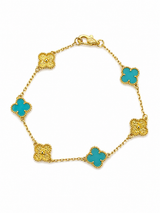 Pulsera Van Cleef Dorado y Azul Claro Treboles Pequeños