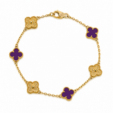 Pulsera Van Cleef Dorado y Morado Treboles Pequeños