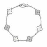 Pulsera Van Cleef Plateado y Blanco Treboles Pequeños