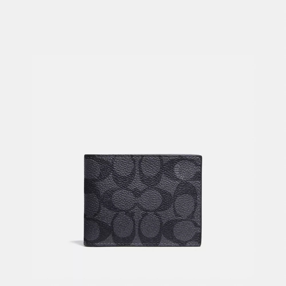 Cartera Coach Bifold Signature Negra y Gris para Hombre