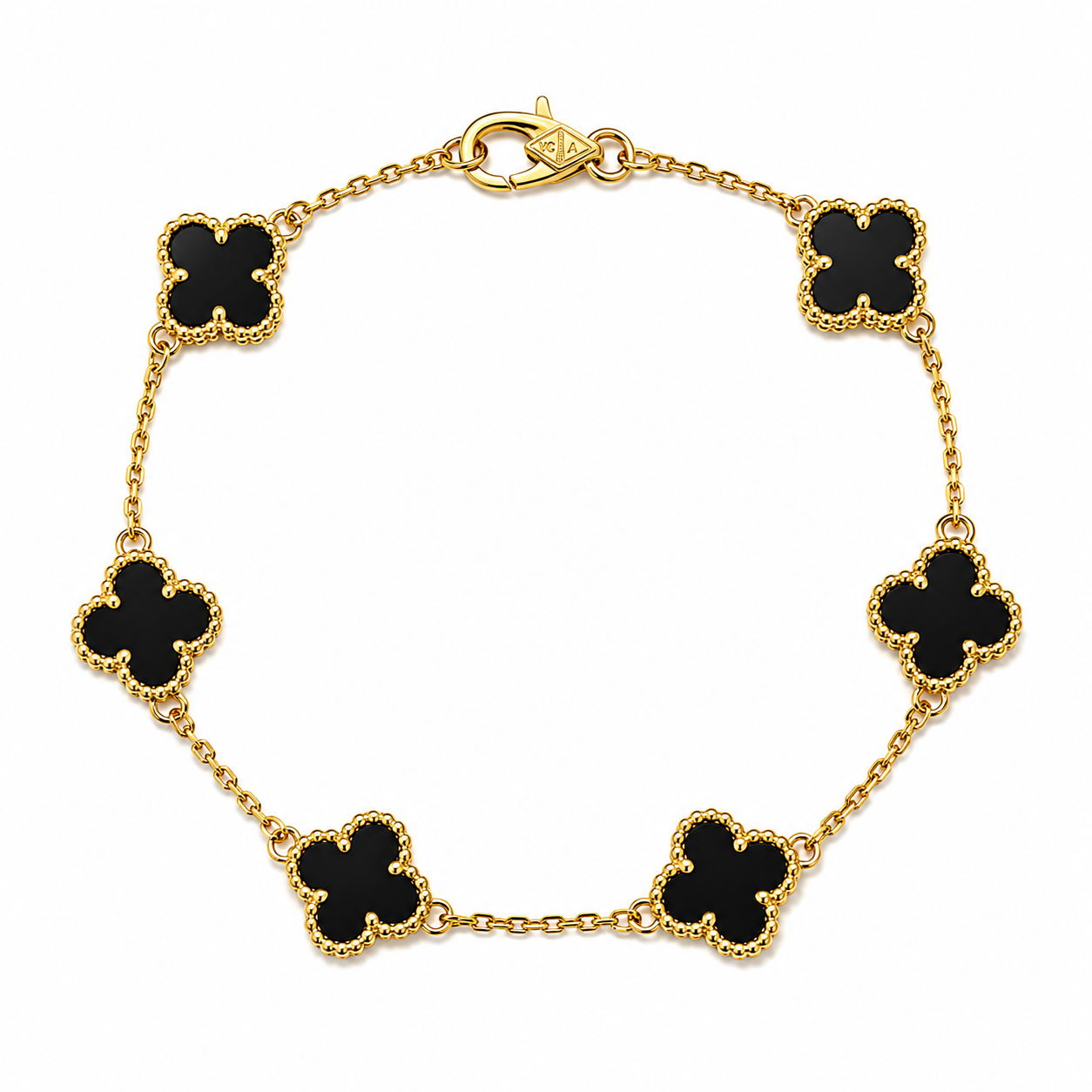 Pulsera Dorado Van Cleef Negro Treboles Pequeños