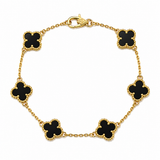 Pulsera Dorado Van Cleef Negro Treboles Pequeños