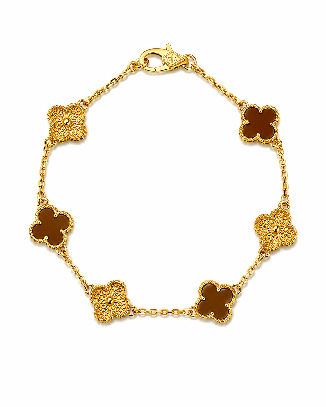 Pulsera Van Cleef Dorado y Marron Treboles Pequeños