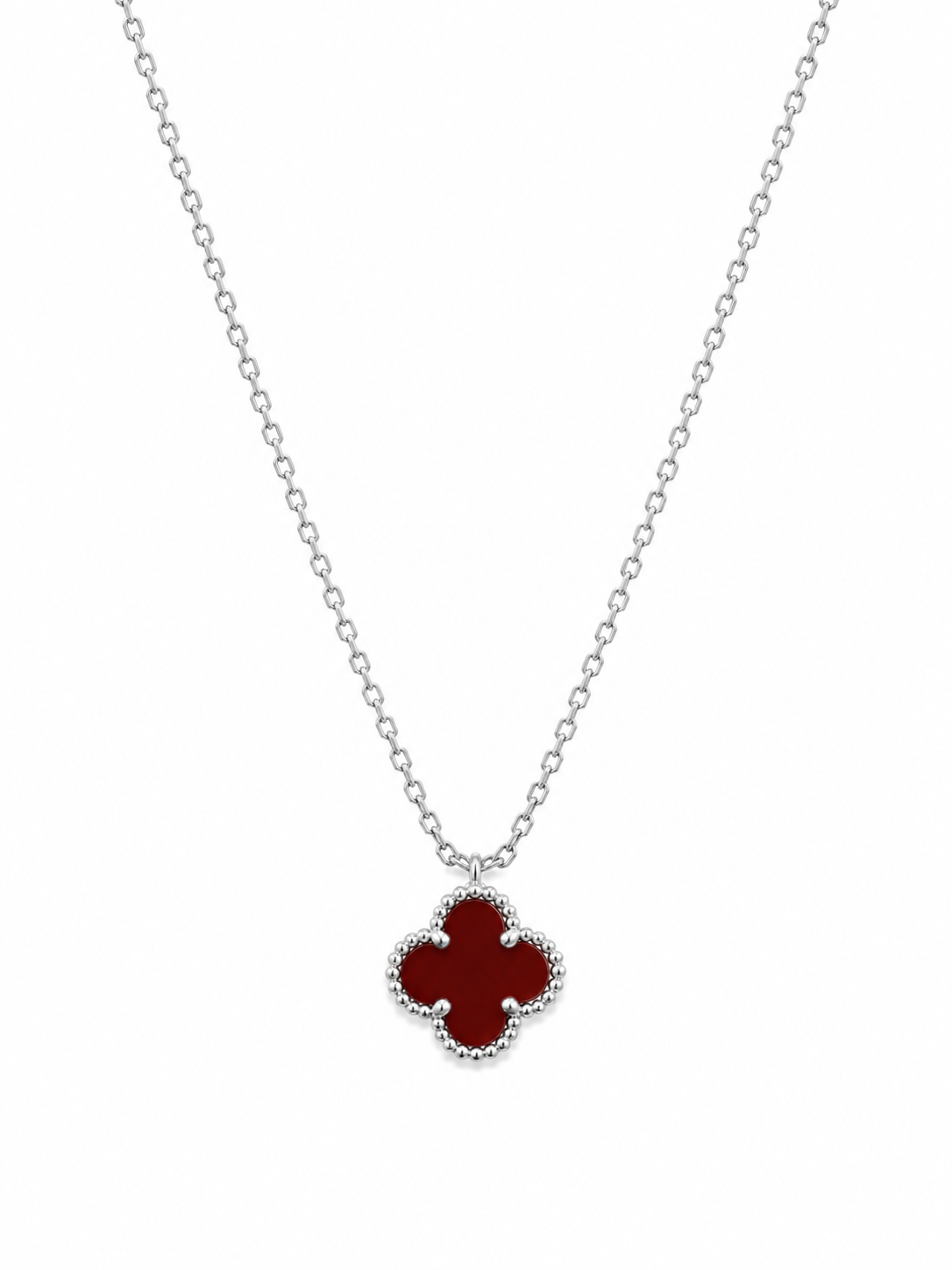 Collar Van Cleef Plateado 1 Trebol Rojo Pequeño