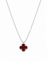 Collar Van Cleef Plateado 1 Trebol Rojo Pequeño