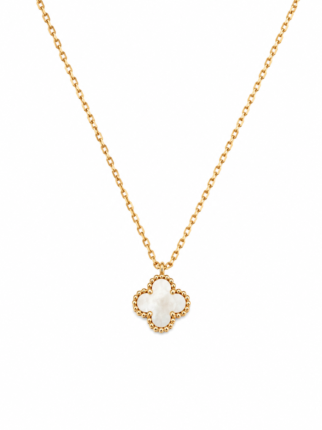 Collar Van Cleef Dorado 1 Trebol Blanco Pequeño