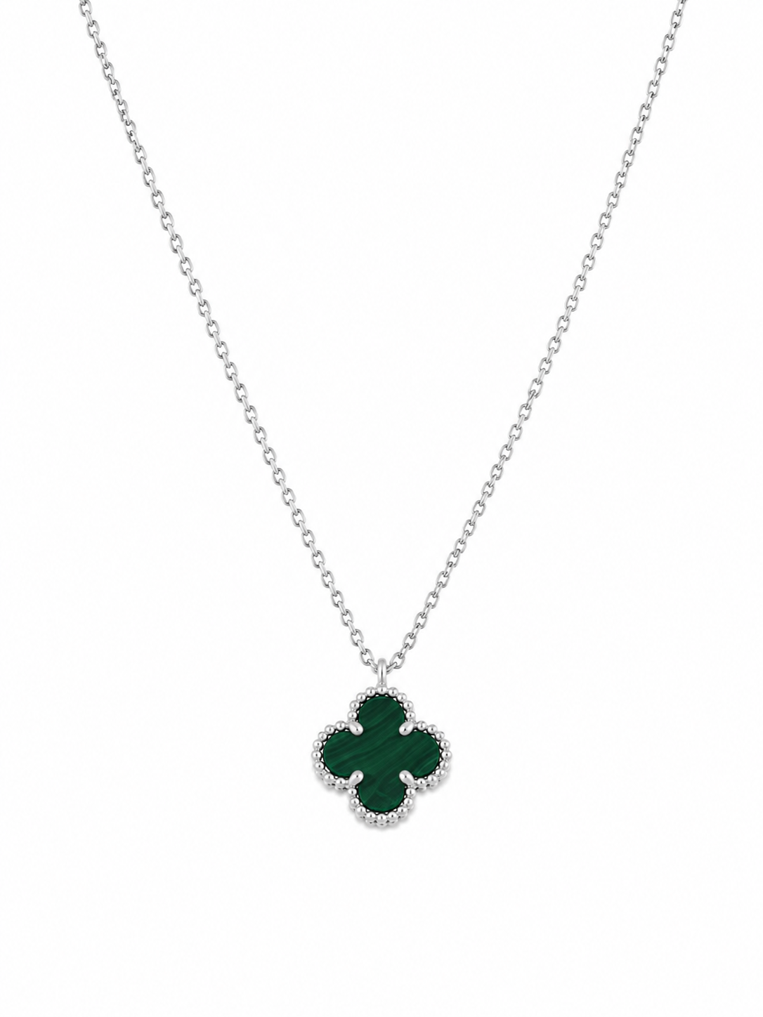 Collar Van Cleef Plateado 1 Trebol Verde Pequeño