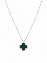Collar Van Cleef Plateado 1 Trebol Verde Pequeño