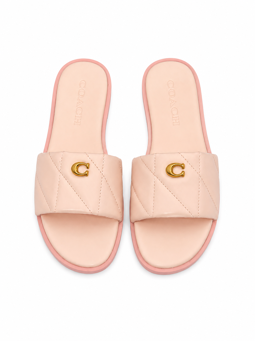 Sandalias Coach Slide Rosadas Acolchadas con Logo Dorado