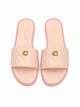 Sandalias Coach Slide Rosadas Acolchadas con Logo Dorado