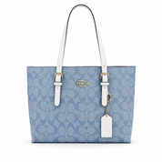 Coach Mollie Tote Mediana Azul Signature con Detalles Blancos