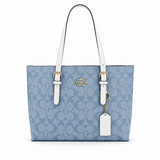 Coach Mollie Tote Mediana Azul Signature con Detalles Blancos